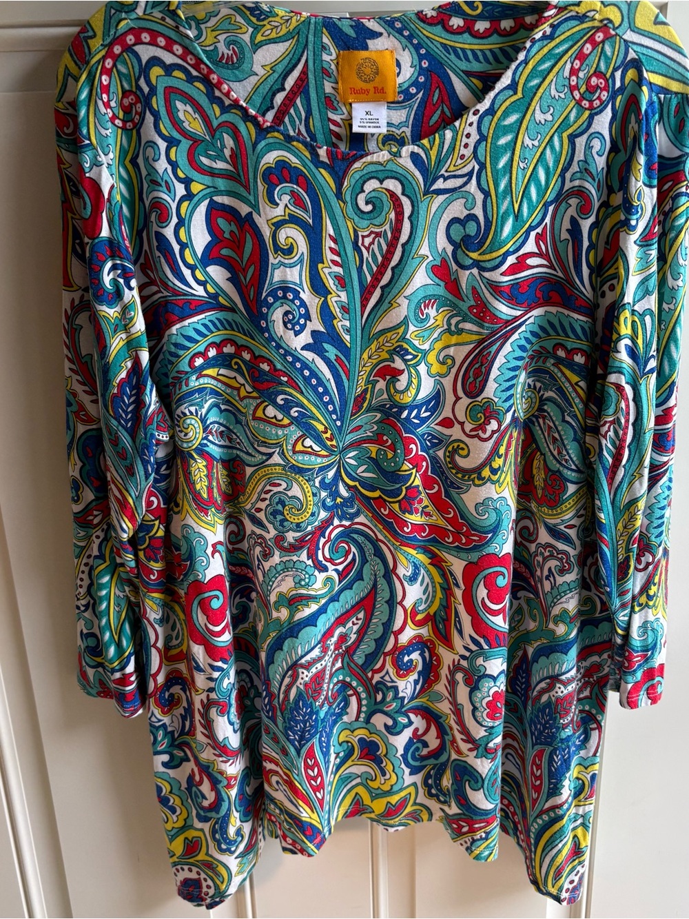 Ruby Rd.  Vibrant Multicolor Paisley Scoop Neck Tunic Top Size-XL